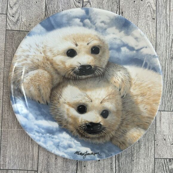 Vintage 1990 Royal Grafton "Baby Seals" by Mike Jackson Collectors Plate #H3349 - Picture 1 of 4
